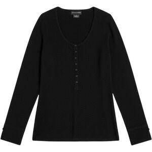 Sutton Cashmere Womens Black Henley Scoop Neck Long Sleeve Sweater Small 100%